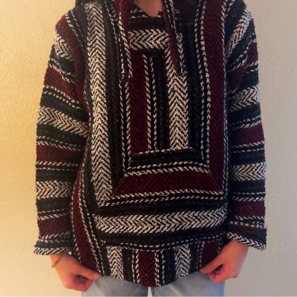 red patterned pullover hoodie